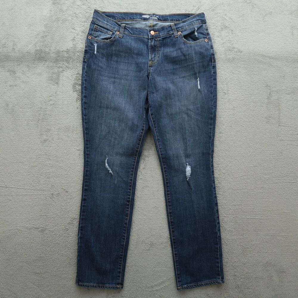 Old Navy Jeans Women's 12R Blue Mid-Rise Straight Denim 30.5" Inseam Distressed